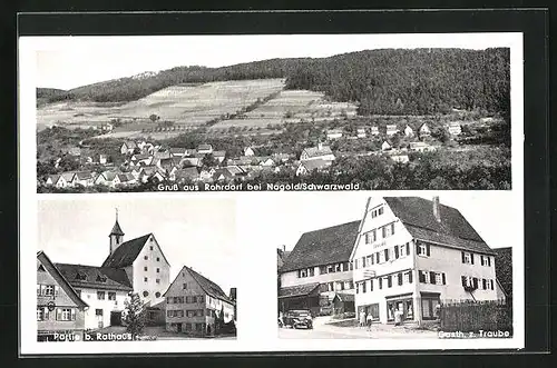 AK Rohrdorf bei Nagold /Schwarzwald, Gasthaus zur Traube, Partie beim Rathaus, Teilansicht