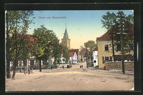 AK Breckerfeld, Strassenpartie mit Geschäft und Kirche