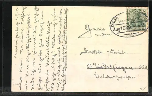 AK Unterreichenbach, Neues Schulhaus, Kirche, Partie b. d. Nagold-Brücke