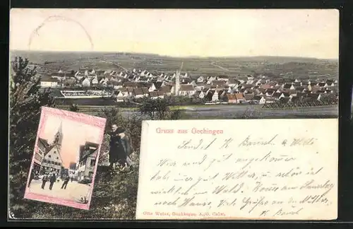AK Gechingen, Teilansicht, Strassenpartie mit Kirche