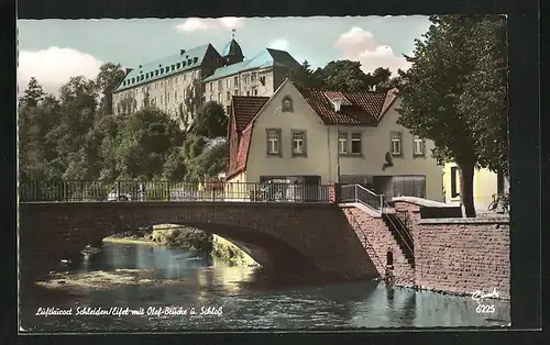 AK Schleiden /Eifel, Flusspartie mit Olef-Brücke u. Schloss