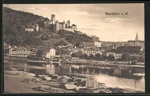 AK Wertheim a. M., Blick über Fluss auf den Ort und Burg
