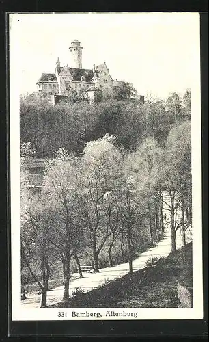 AK Bamberg /Altenburg, Blick über Bäume auf Schloss