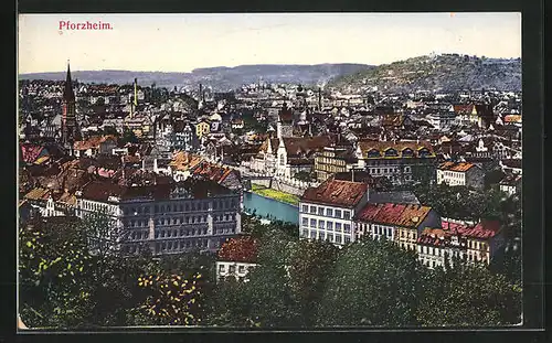 AK Pforzheim, Blick über Stadt