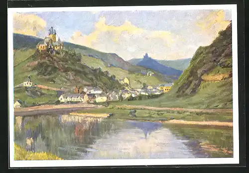 Künstler-AK Cochem, Sommertag, Ortsansicht