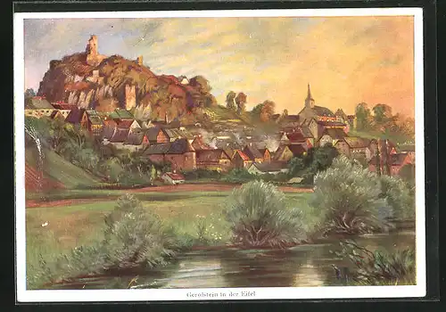 Künstler-AK Gerolstein, Ortsansicht im Abendlicht