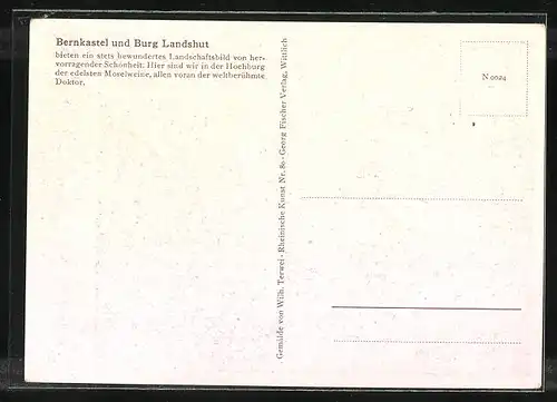 Künstler-AK Bernkastel, Ortsansicht mit Burg Landshut