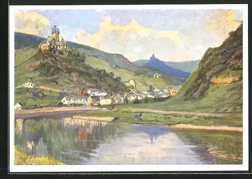 Künstler-AK Cochem, Ortsansicht