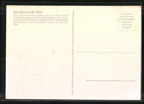 Künstler-AK Gerolstein, Ortsansicht im Abendlicht