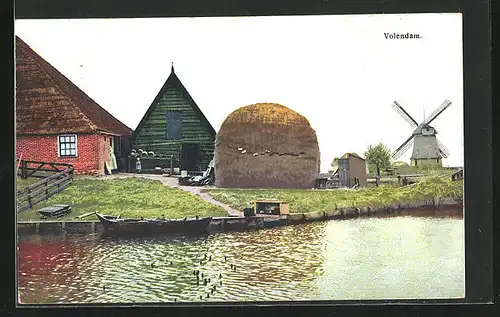 Künstler-AK Photochromie Nr. 2943: Volendam, Ortspartie mit Windmühle