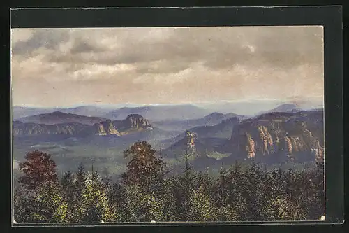 Künstler-AK Photochromie Nr. 4573: Panorama mit Felsformationen