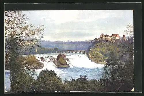 Künstler-AK Photochromie Nr. 3023: Rheinfall mit Brücke