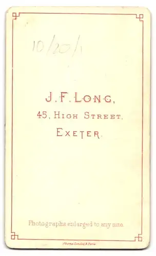 Fotografie J. F. Long, Exeter, 45, High Street, Portrait älterer Herr im Anzug mit Vollbart