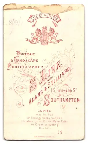 Fotografie S. Line, Southampton, 16, Bernard St., Portrait charmanter Herr mit Vollbart