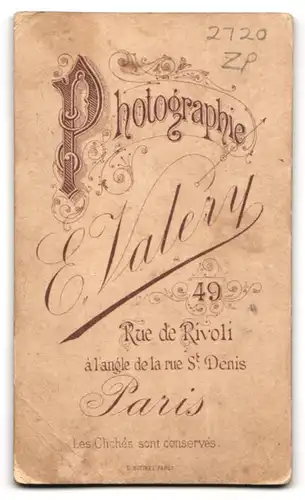 Fotografie E. Valery, Paris, 49, Rue de Rivoli, Portrait bürgerlicher Herr mit Schnauzbart