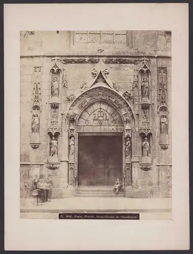 Fotografie unbekannter Fotograf, Ansicht Paris, Portail Saint-Nicolas de Chardennet, Grossformat 31 x 23cm