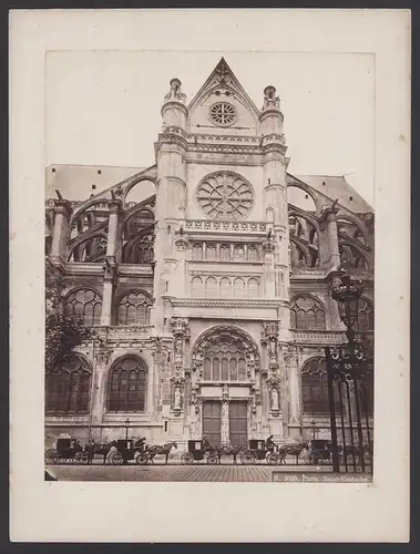 Fotografie unbekannter Fotograf, Ansicht Paris, Saint-Eustache, Pferdekutschen vor der Kirche, Grossformat 32 x 24cm
