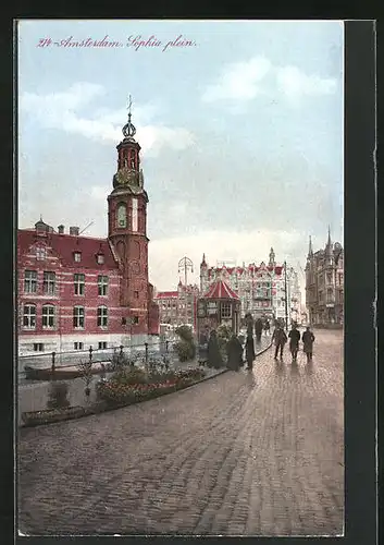 AK Amsterdam, Sophia plein, Strassenpartie mit Kirche