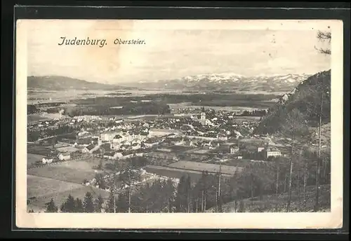 AK Judenburg, Totalansicht mit Bergpanorama