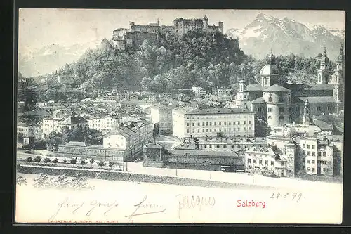 AK Salzburg, Hohensalzburg gegen Bergpanorama