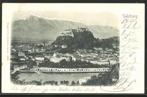 AK Salzburg, Hohensalzburg mit Bergpanorama