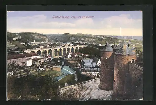 AK Luxembourg-Clausen, Totalansicht mit Burg und Viadukt