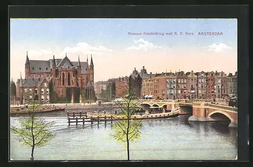AK Amsterdam, Nieuwe Amstelbrug met R. K. Kerk