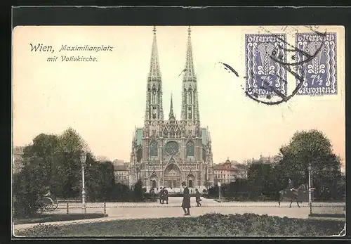 AK Wien, Maximilianplatz mit Votivkirche