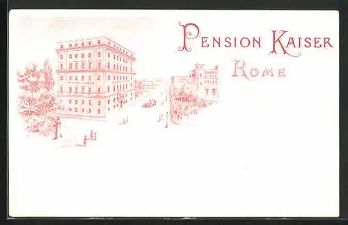 Lithographie Rom, Hotel-Pension Kaiser