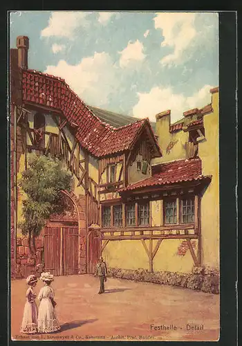 Künstler-AK Hamburg, 16. Deutsches Bundesschiessen 1909, Festhalle, Detail