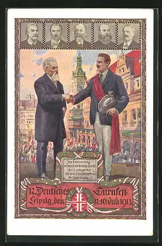 Künstler-AK Leipzig, 12. Deutsches Turnfest 1913, Herz und Hand dem Vaterland!