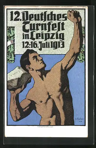 Künstler-AK Leipzig, 12. Deutsches Turnfest 1913, Der Steinstösser