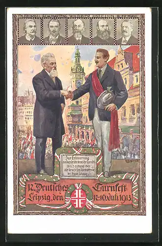 Künstler-AK Leipzig, 12. Deutsches Turnfest 1913, Herz und Hand dem Vaterland