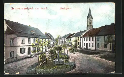 AK Schwarzenbach am Wald, Marktplatz, Kirche