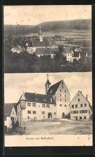 AK Rohrdorf, Am Rathaus, Kirche aus der Vogelschau