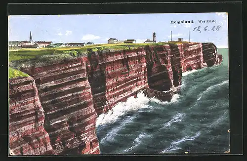 AK Helgoland, Panorama der Westküste mit Leuchtturm