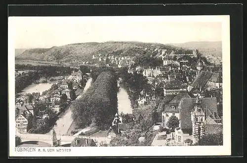 AK Tübingen, Panorama der Stadt aus der Vogelschau