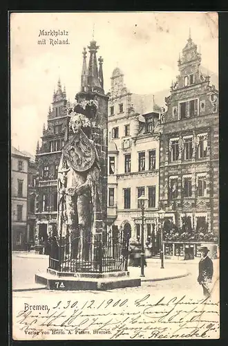 AK Bremen, Marktplatz mit Roland