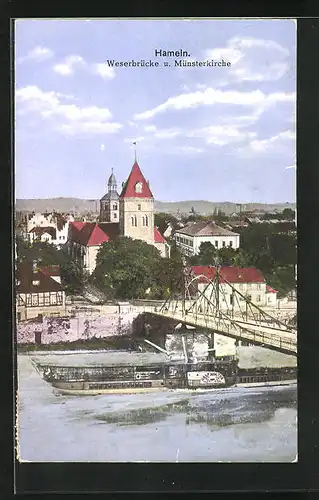 AK Hameln, Weserbrücke und Münsterkirche