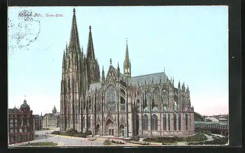 AK Köln, Dom-Südseite im Abendlicht