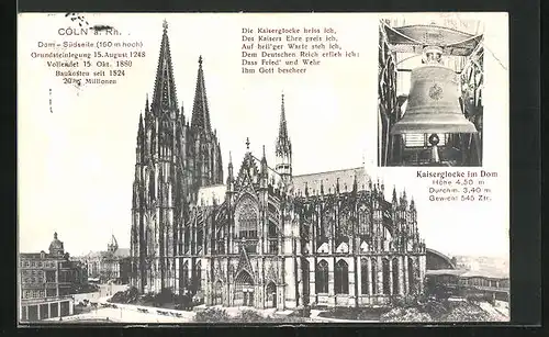 AK Köln, Dom-Südseite, Kaiserglocke