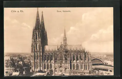 AK Köln, Blick auf Dom und Bahnhof