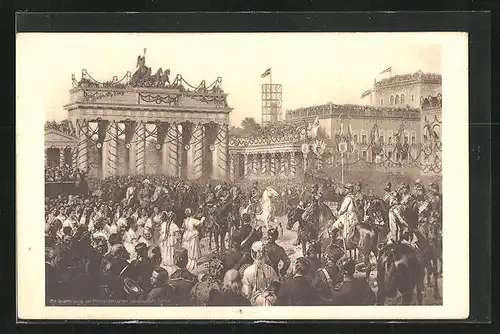 AK Berlin, Brandenburger Tor, Einzug der Truppen