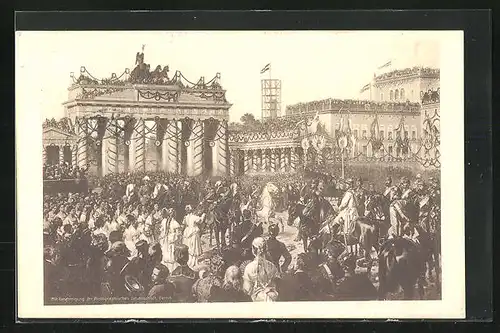 AK Berlin, Belebtes Brandenburger Tor, Einzug der Truppen