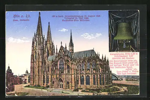 AK Köln, Der Dom im Abendlicht, Kaiserglocke