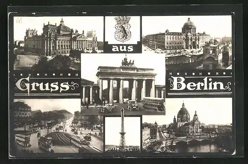 AK Berlin, Brandenburger Tor, Dom, Reichtagsgebäude