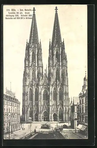 AK Köln, Dom von Westen mit Strassenbahn