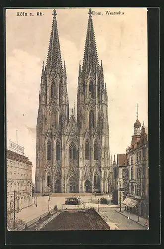 AK Köln, Dom von Westen mit Strassenbahn