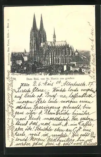 AK Köln, Dom von St. Martin aus gesehen