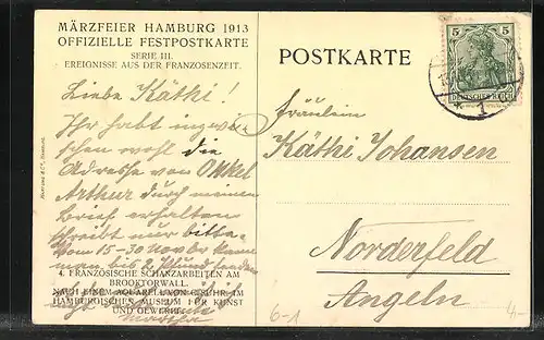 Künstler-AK Hamburg, Märzfeier 1913, Französische Schanzarbeiten am Brooktorwall, Befreiungskriege